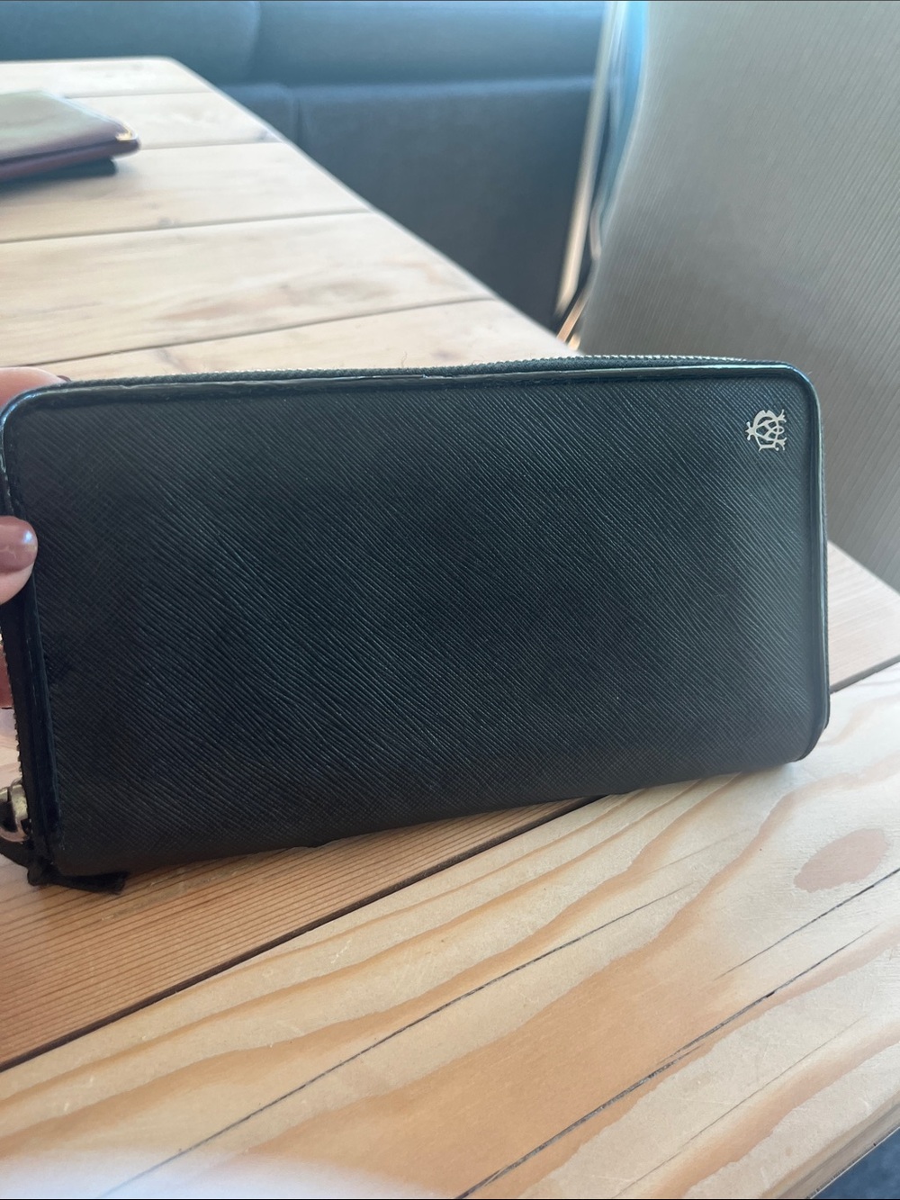 Dunhill Saffiano Black Leather Zip Around Wallet